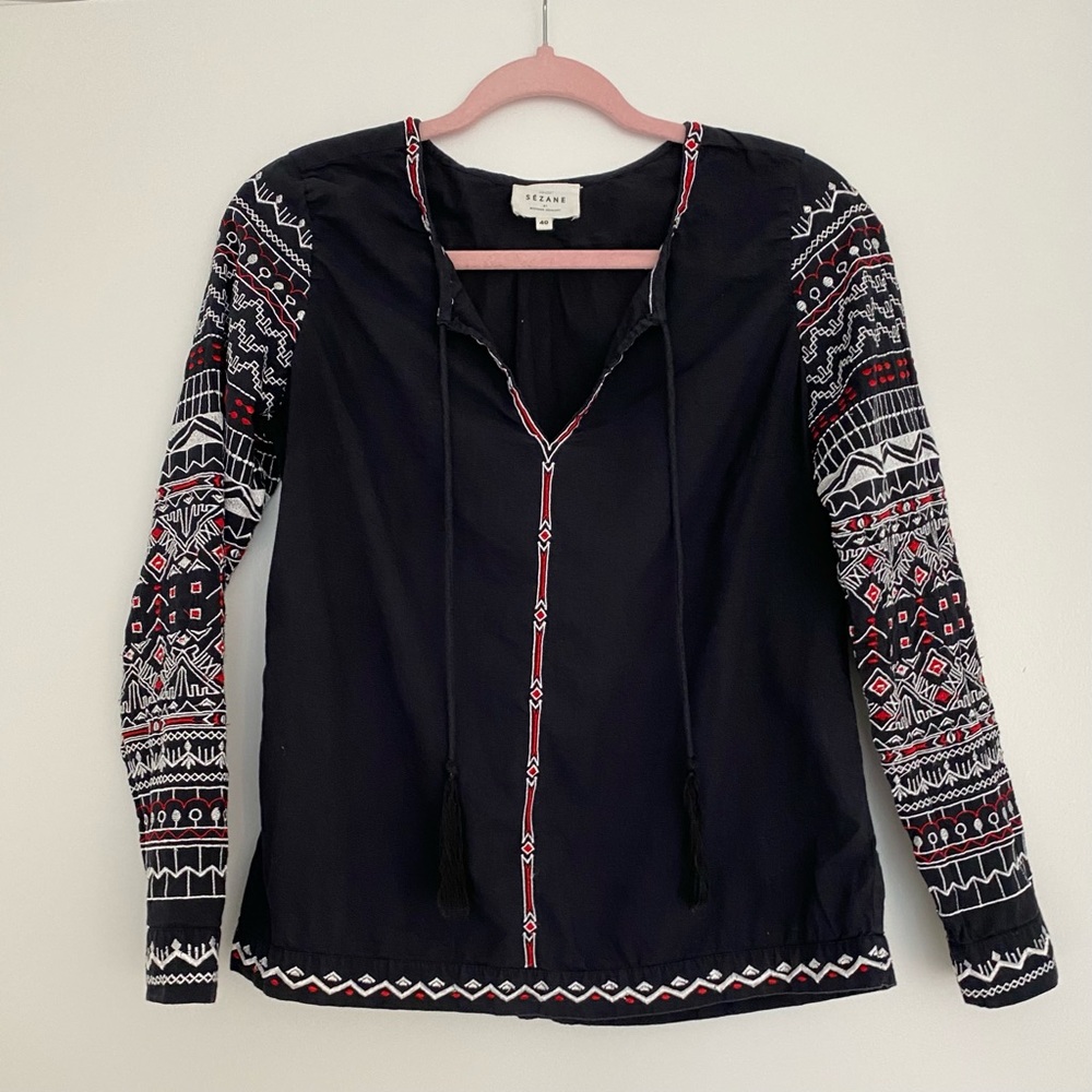 Sezane Embroidered Sleeves Blouse - Picture 2 of 9